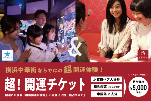 【超！開運チケット ～相性鑑定～】水族館入館券＋鳳占やかた相性鑑定＋中国茶（ペアチケット）